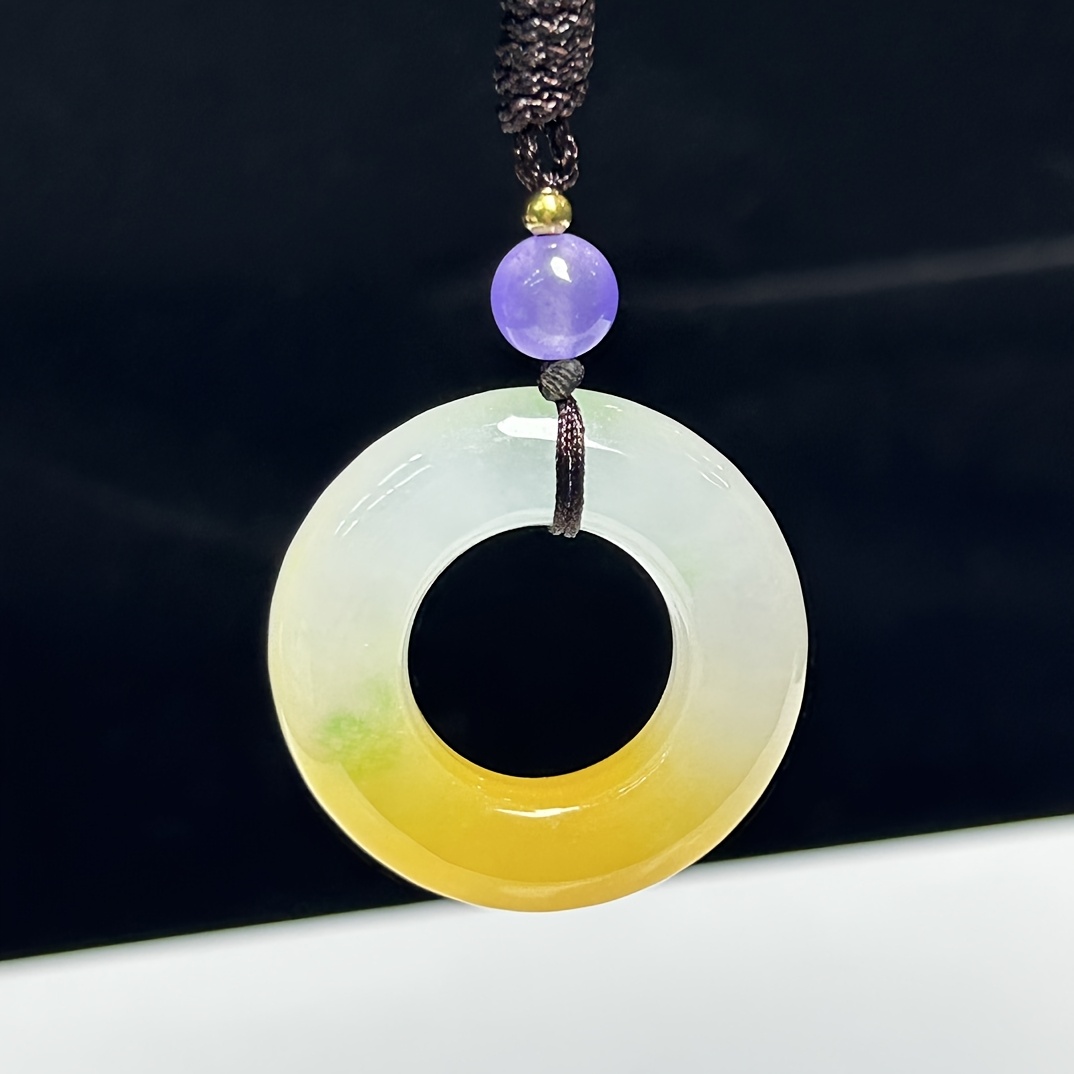 Fashionable Natural Stone Donut Pendant Necklace with Peace Symbol